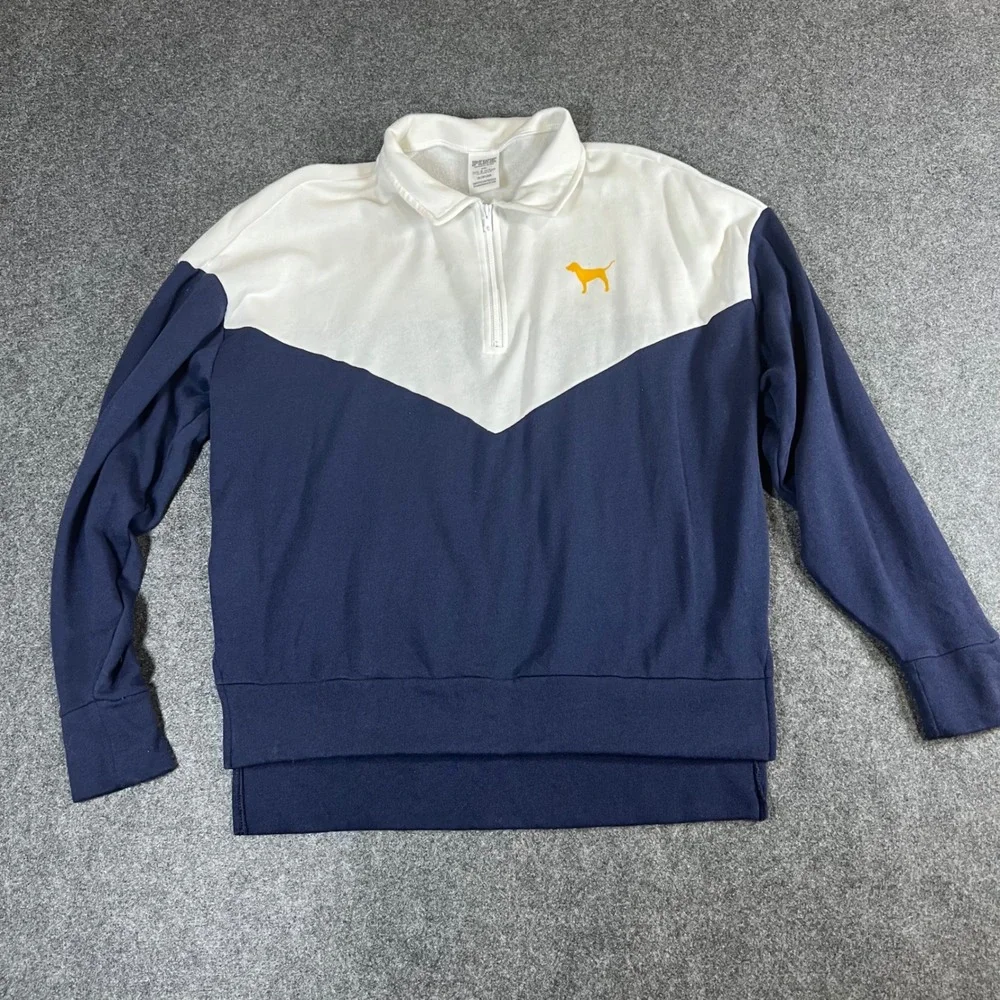 PINK Victorias Secret Kent State Quarter Zip Sweatshirt Navy White XS Collegiate